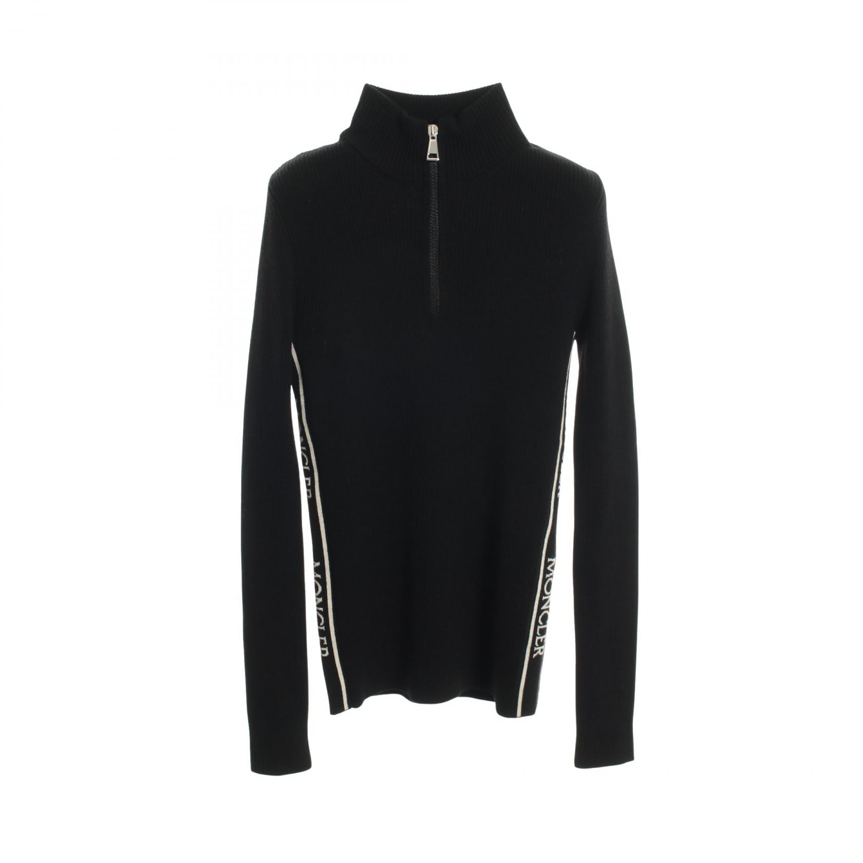 モンクレール MONCLER ハーフジップ ニット 衣料品 トップス ウール レディース ブラック系 9F00001 【中古】