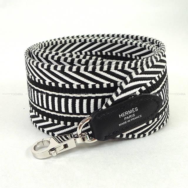 HERMES エルメス ショルダーストラップ バンドリエール 50mm 85cm サングル カヴァル 黒 (ブラック)/白 (ホワイト) トワル/スイフト シルバー金具 G刻印 新品