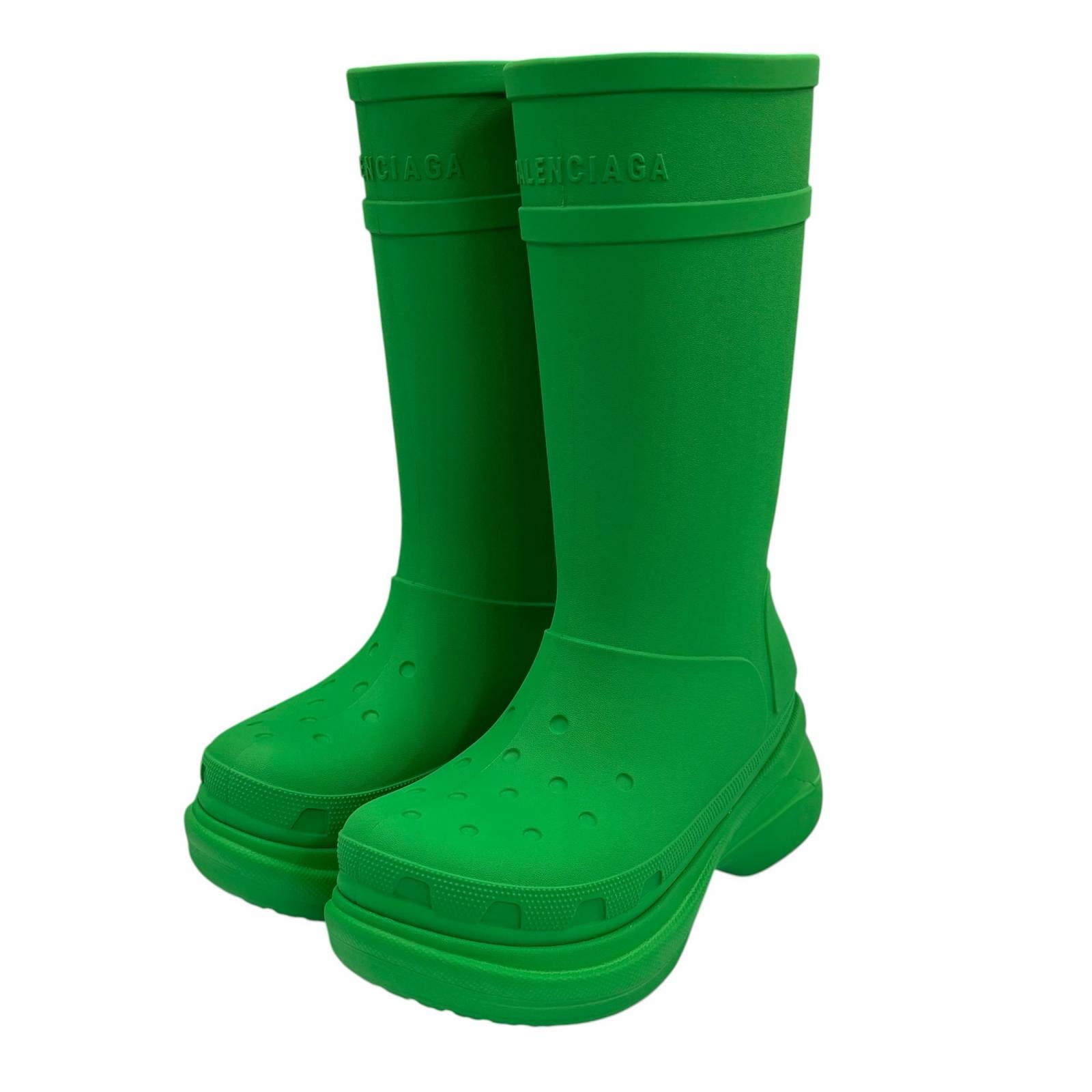 極美品 バレンシアガ クロックス ロングブーツ グリーン メンズ 41 677388