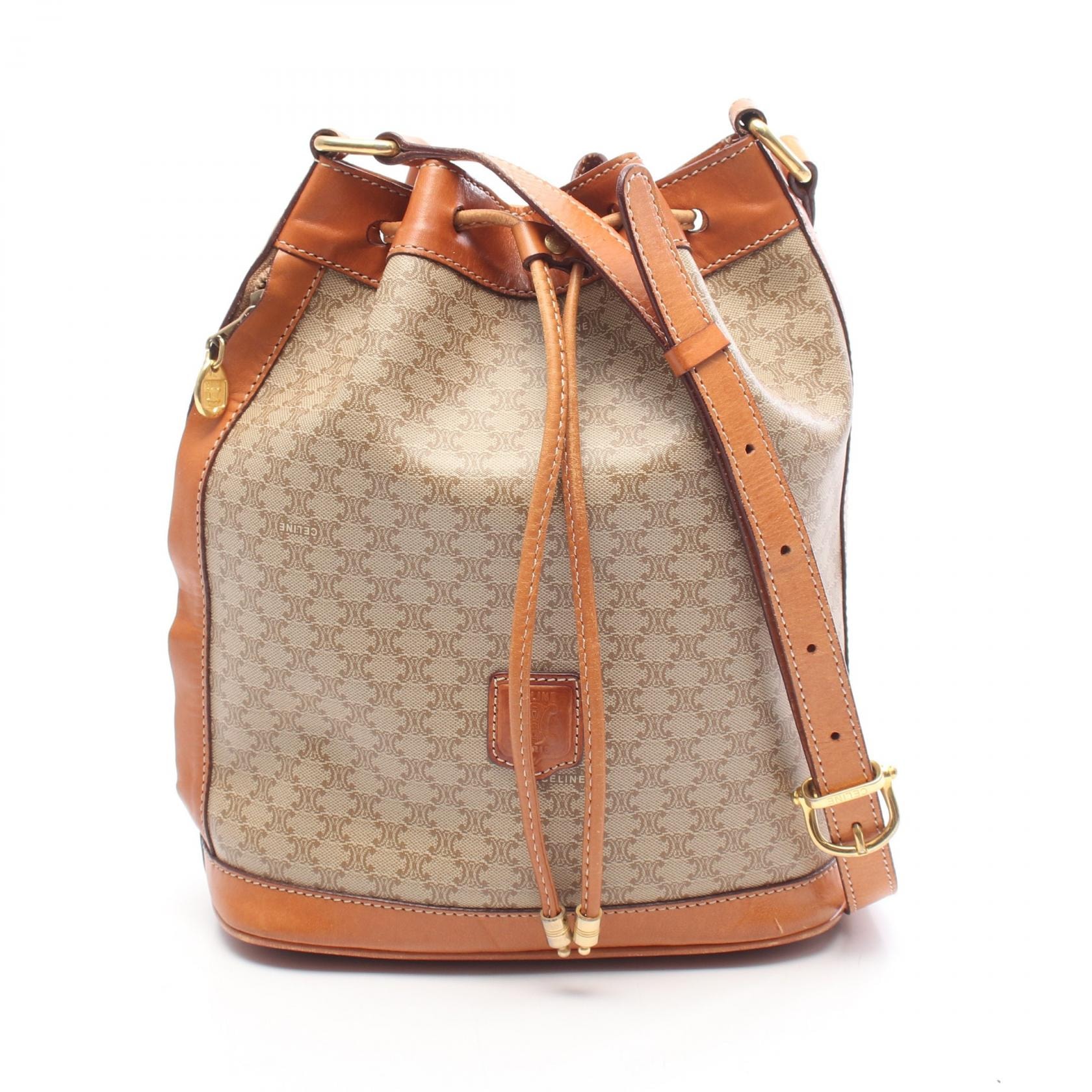 セリーヌ CELINE マカダム ショルダーバッグ バッグ PVCコーティングキャンバス レザー レディース ベージュ系 / ブラウン系 【中古】