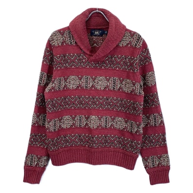 ダブルアールエル 【美品/国内正規】782911229001 リネンブレンド ショールカラー インターシャ ニットセーター/ M