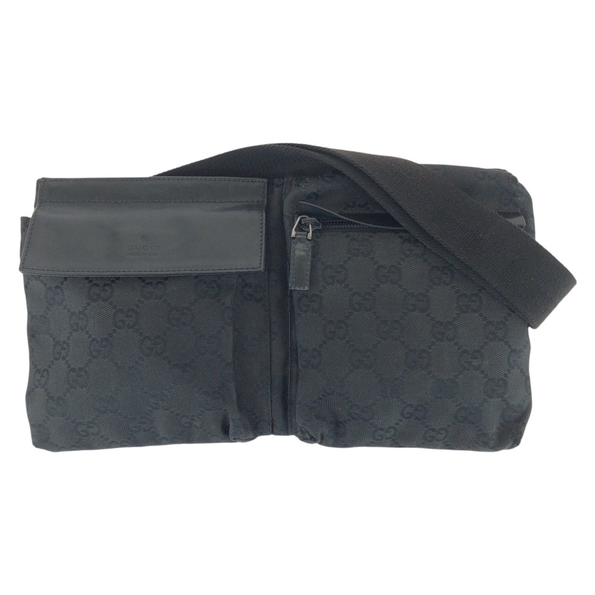 GUCCI グッチ ブラック 黒 シルバー金具 GGキャンバス レザー/ ボディバッグ ウエストバッグ 505806 【中古】