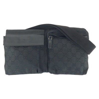 GUCCI グッチ ブラック 黒 シルバー金具 GGキャンバス レザー/ ボディバッグ ウエストバッグ 505806 【中古】