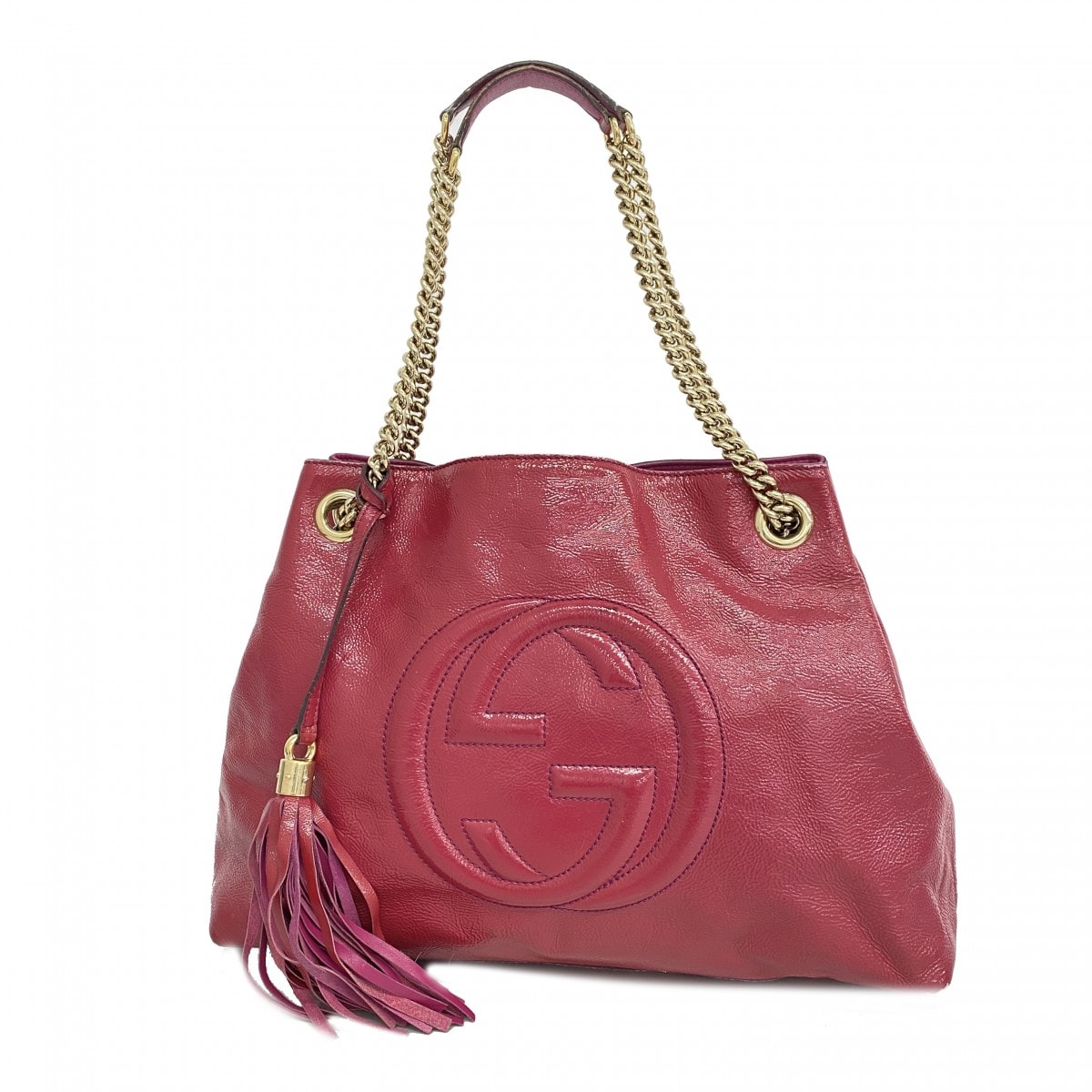 ★最終価格【6cc4037-k】グッチ トートバッグ ソーホー 308982 エナメル ピンク シャンパンゴールド金具【中古】レディース