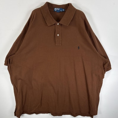 古着 90's/90年代 ポロバイラルフローレン Polo by Ralph Lauren 鹿の子 半袖 ポロシャツ ワンポイント ロゴ 刺繍 大きいサイズ 2ボタン 4XB ブラウン 無地 メンズ