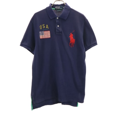 Polo by Ralph Lauren ポロバイラルフローレン ビッグポニー刺繍 半袖 ポロシャツ M ネイビー 鹿の子