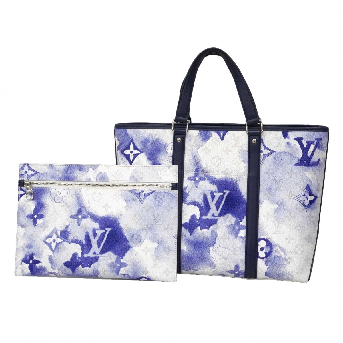 【6dc2299】ルイヴィトン トートバッグ モノグラム・ウォーターカラー ウィークエンドトートPM M45756 ブルー【中古】レディース