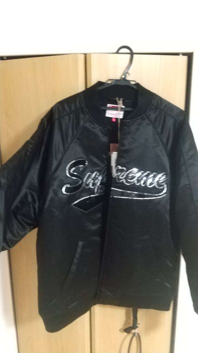 Supreme Mitchell & Ness Sequin Logo Varsity Jacket "Black"