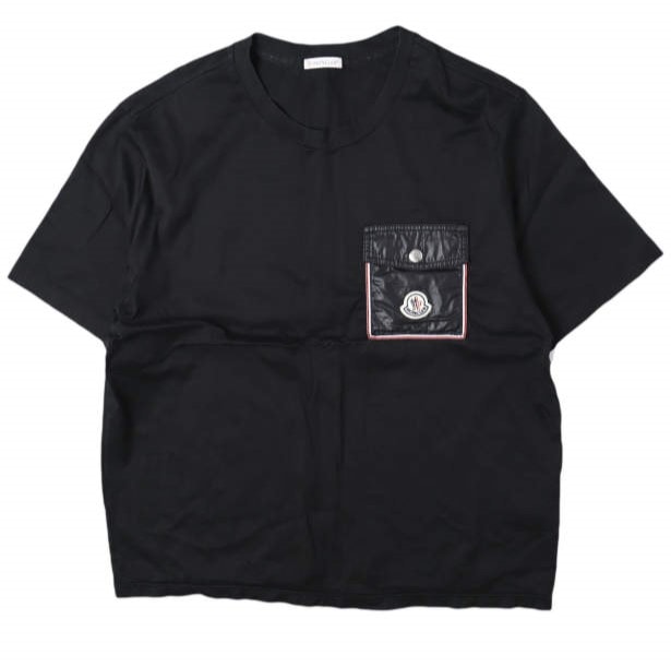 MONCLER モンクレール 22SS フェルトロゴ ナイロンポケットTシャツ H10918C00048 8390Y M BLACK 半袖 トリコロール エンブレム トップス g27573