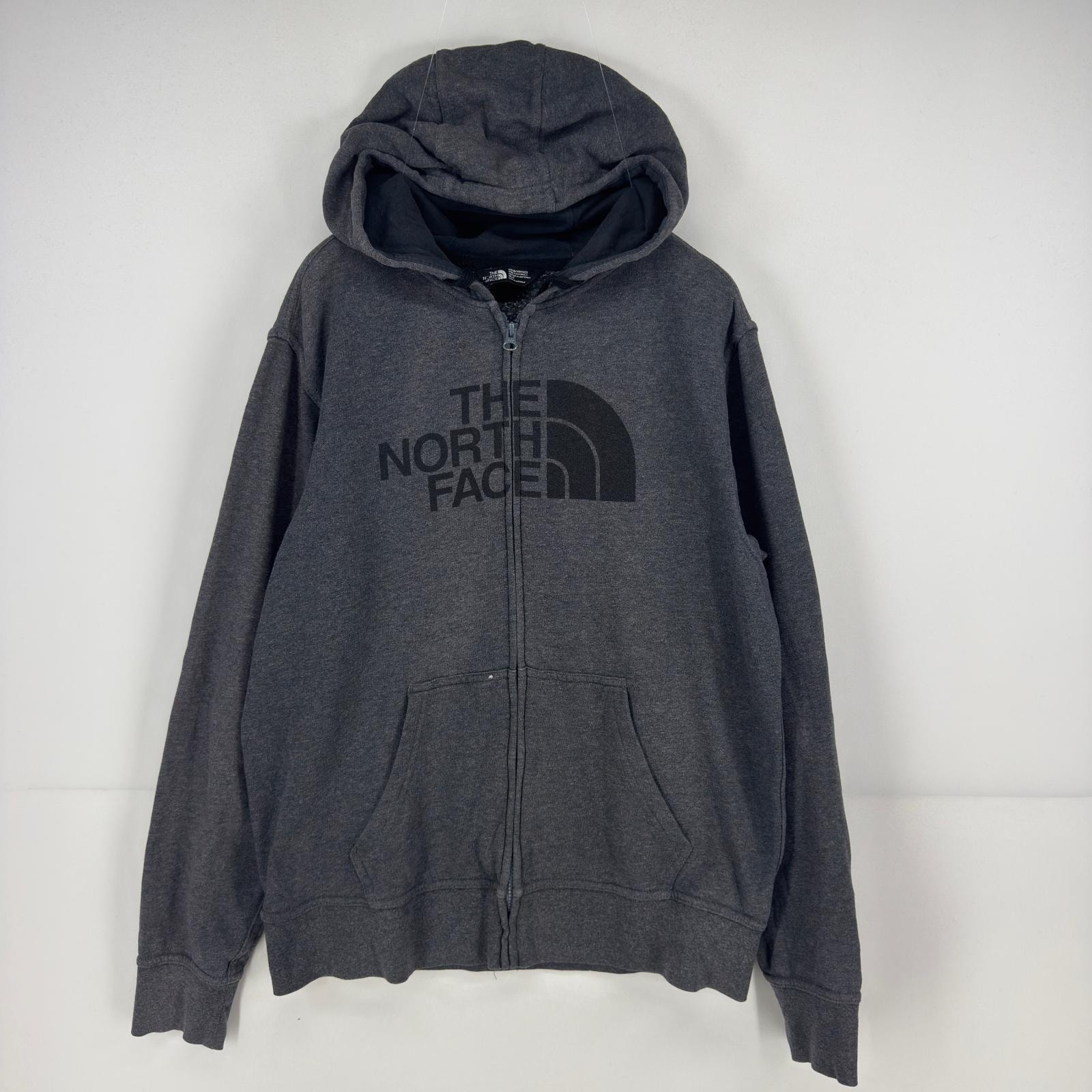 古着 ザ・ノースフェイス THE NORTH FACE パーカー スウェット ハーフジップ フルジップ ロゴ プリント M  グレー系 メンズ