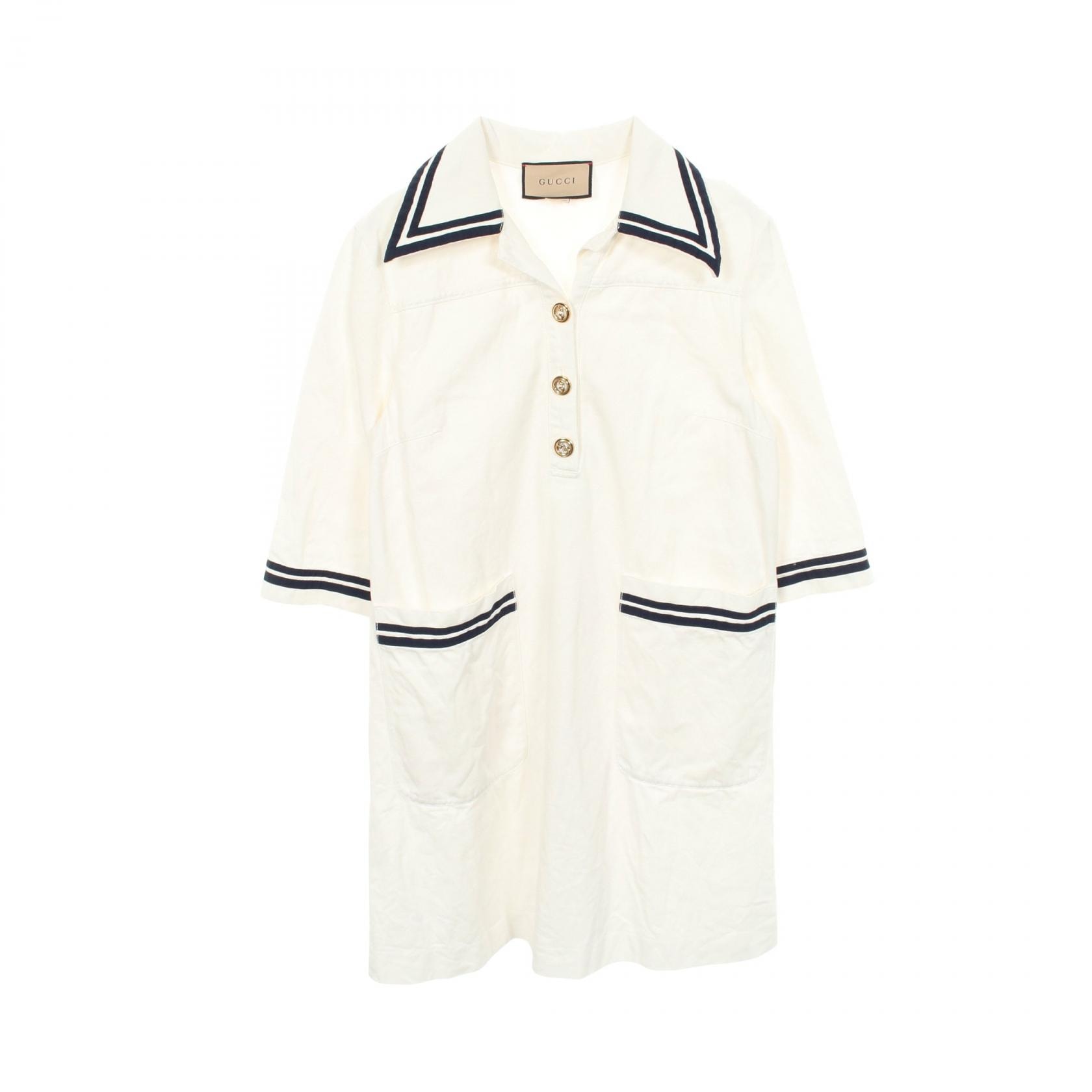 グッチ GUCCI コットンドレス ワンピース 衣料品 トップス コットン レディース ホワイト系 / ネイビー系 691890 【中古】