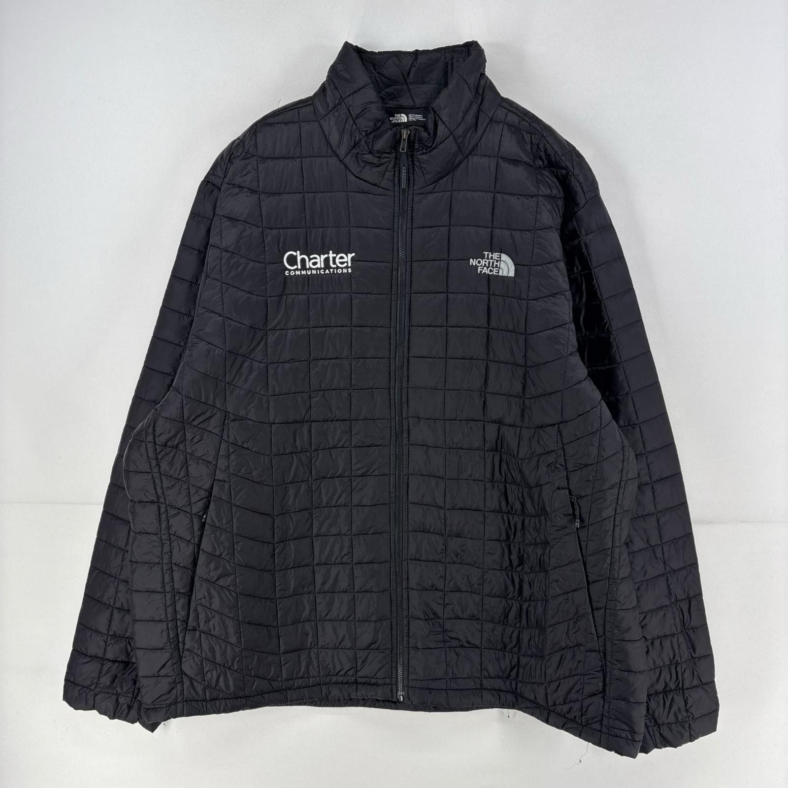 古着 ザ・ノースフェイス THE NORTH FACE ジャケット フルジップ 大きいサイズ 刺繍 中綿 キルティング 2XL  ブラック 無地 メンズ