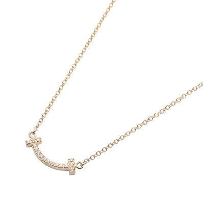 ティファニー TIFFANY&CO Tスマイル ミニ ダイヤ ネックレス ネックレス ジュエリー K18PG(ピンクゴールド) ダイヤモンド レディース ゴールド系 / クリア系 【中古】