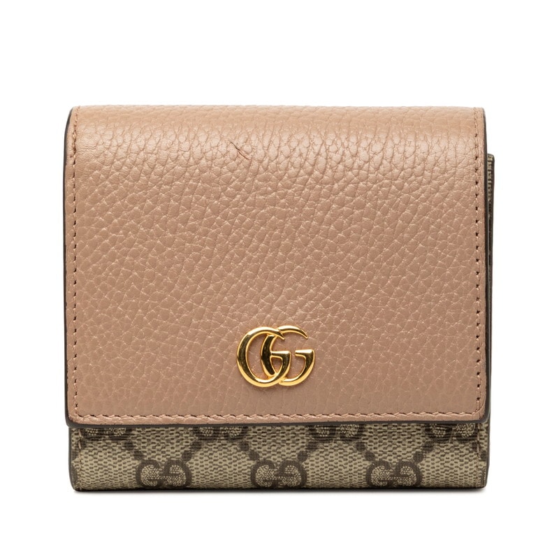 グッチ GGマーモント GGスプリーム 二つ折り財布 598587 ベージュ系 PVC レザー レディース GUCCI 【中古】