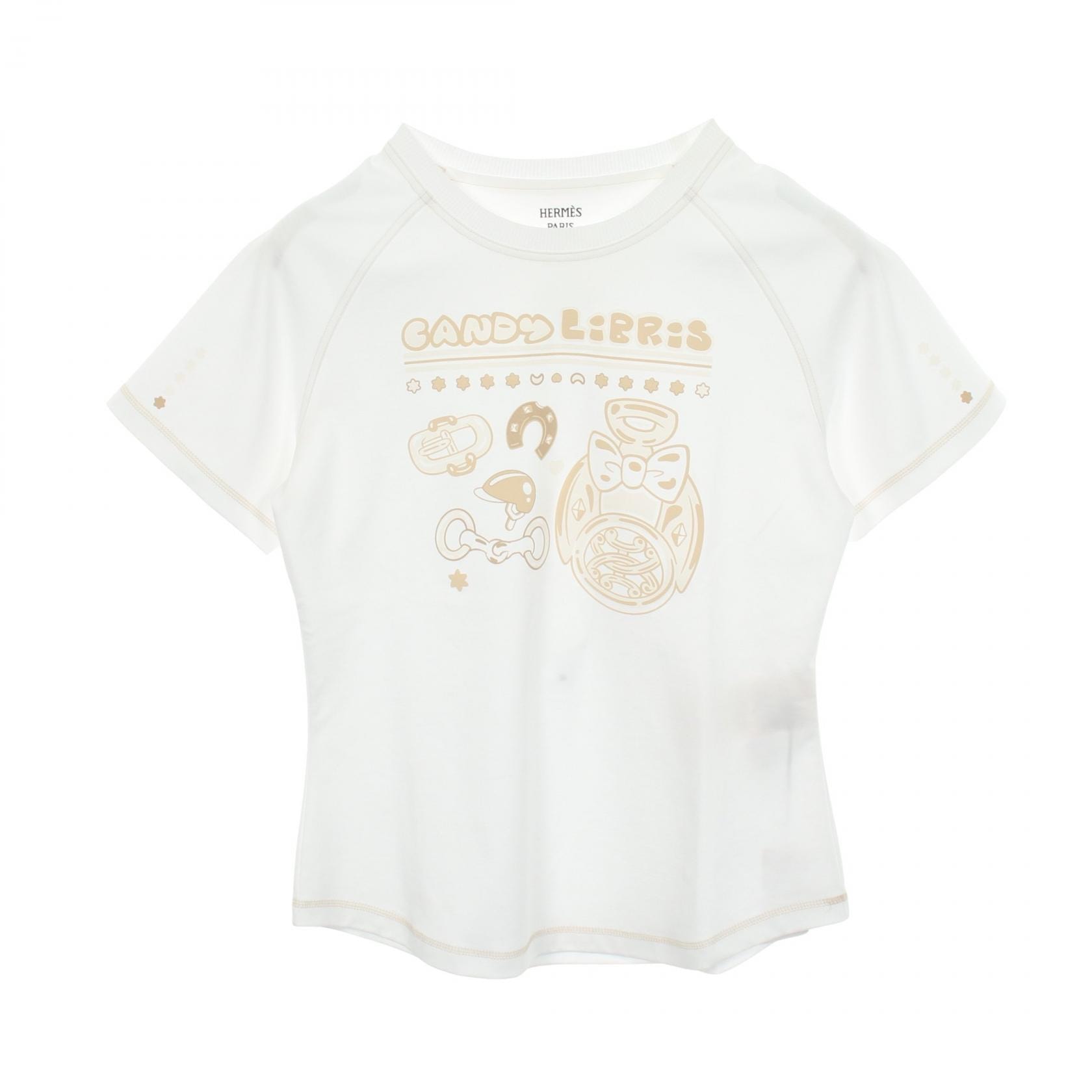 エルメス HERMES Candy Libris ラグランスリーブ 半袖Tシャツ 衣料品 トップス コットン ホワイト レディース ホワイト系 / ベージュ系 5H4630DC 【中古】