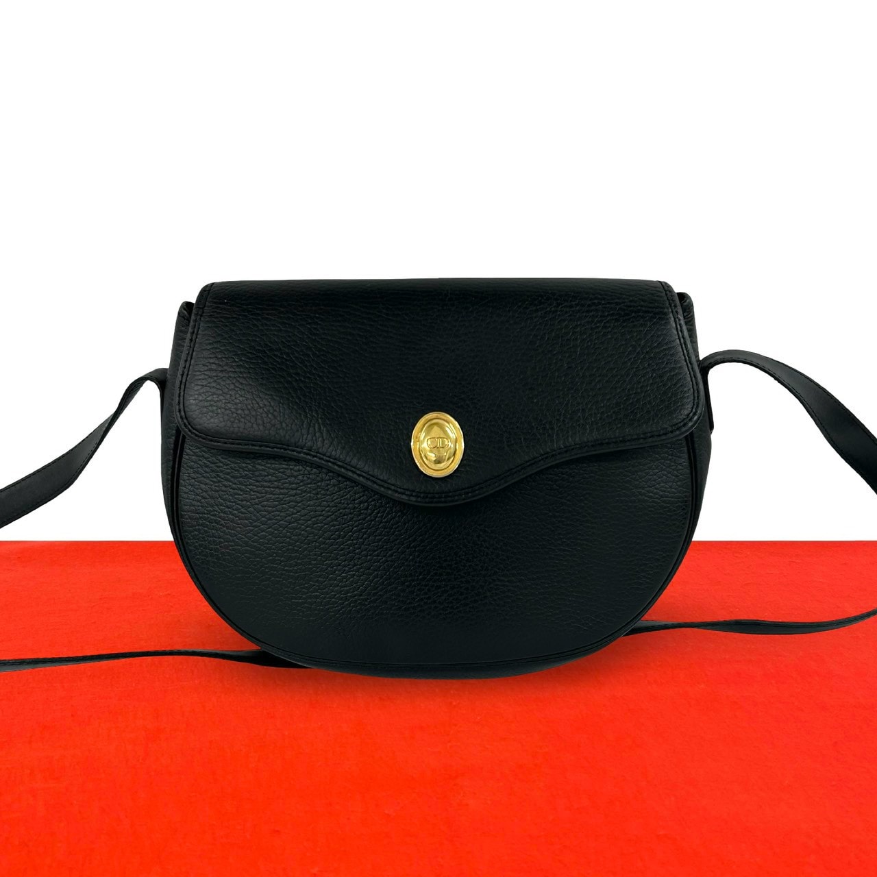 Christian Dior ディオール CD ロゴ金具 レザー ショルダーバッグ ブラック
390-9