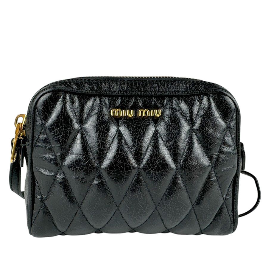 ミュウミュウ MIUMIU 斜め掛けショルダーバッグ レザー ブラック レディース【中古】 n0946