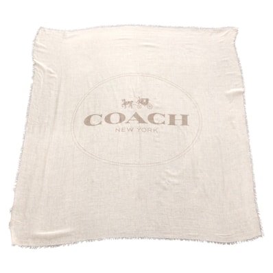 美品 COACH コーチ オフホワイト ベージュ レーヨン カシミヤ/ ストール スカーフ ブランケット 601749 【中古】