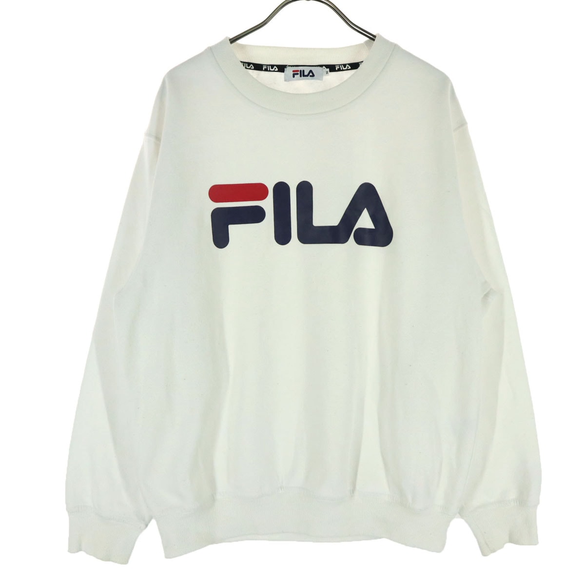 FILA フィラ 裏起毛 プリント 長袖 トレーナー M ホワイト スウェット