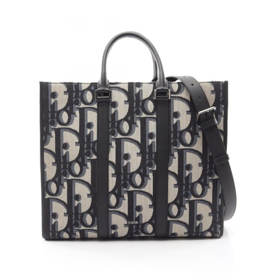 ディオール Dior マキシ ディオール オブリーク イーストウエスト 2WAY トートバッグ バッグ キャンバス レザー メンズ ベージュ系 / ネイビー系 / ブラック系 【中古】