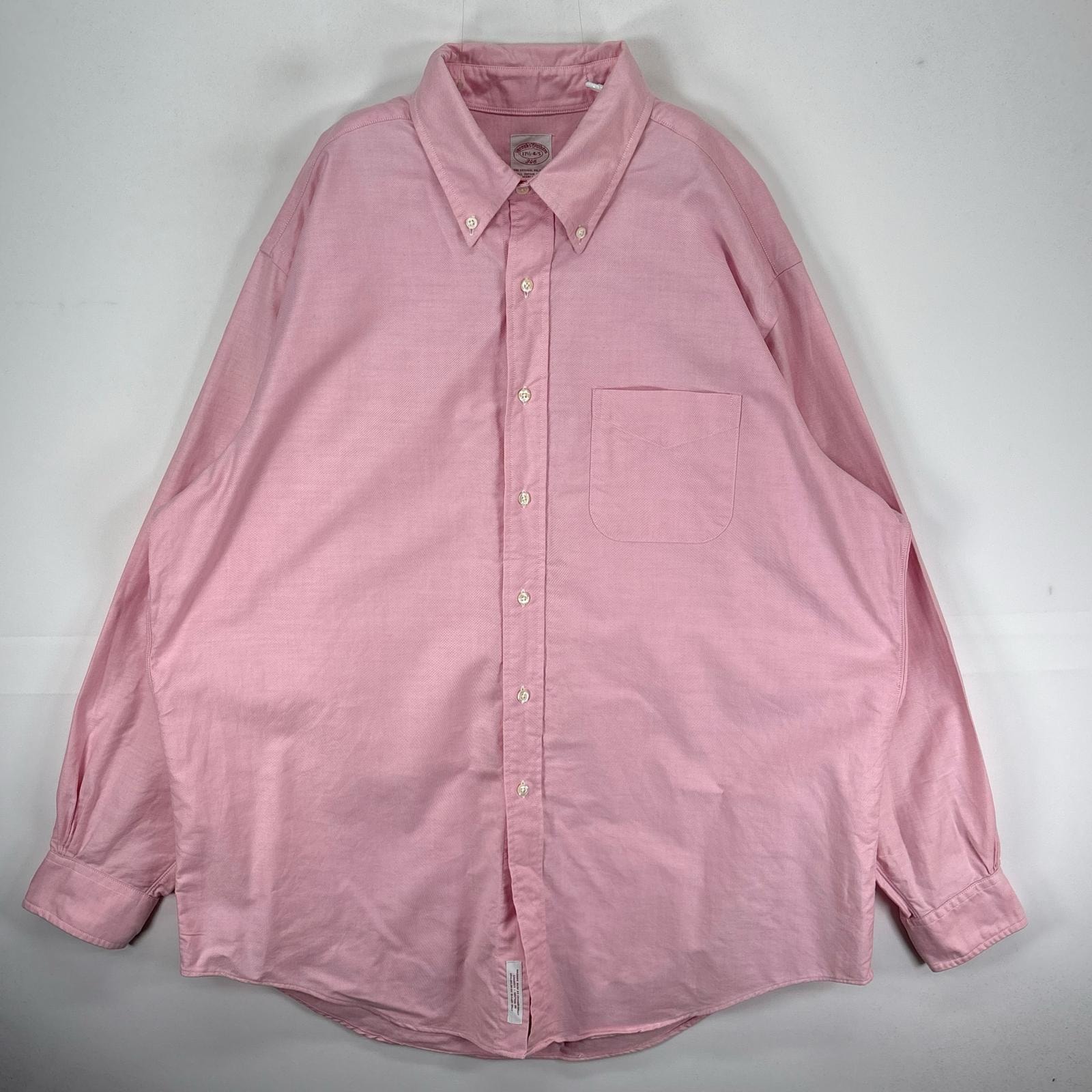 古着 ブルックスブラザーズ Brooks Brothers 長袖シャツ ボタンダウン 胸ポケット XL  ピンク系 無地 メンズ