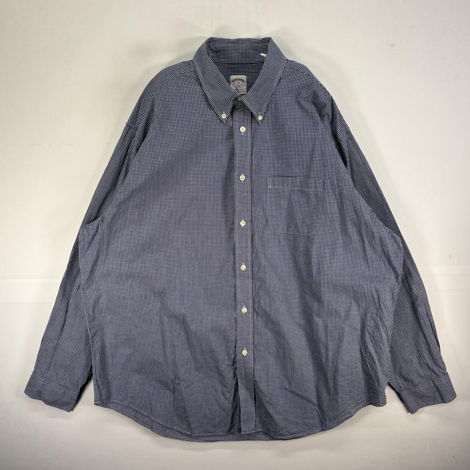 古着 ブルックスブラザーズ Brooks Brothers 長袖シャツ ボタンダウン MADISON 胸ポケ XL  ネイビー系 チェック メンズ