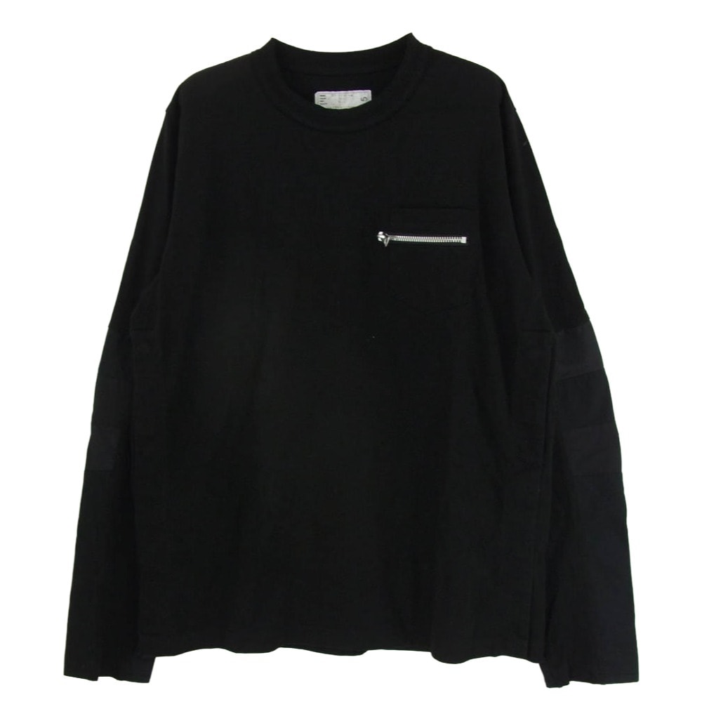 Sacai サカイ カットソー 21SS 21-02515M COTTON NYLON OXFORD LONG SLEEVE T-SHIRT ナイロンドッキング サイドスナップボタン ジップポケット 長袖 Tシャツ ブラック系 3【中古】