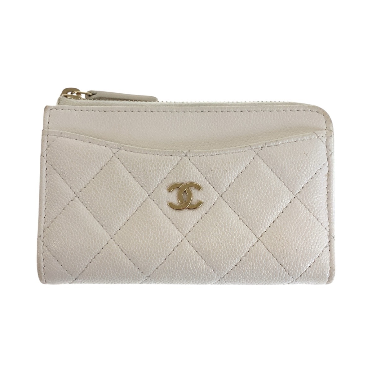 美品 CHANEL シャネル マトラッセ ココマーク ホワイト ゴールド金具 キャビアスキン コインケース フラグメントケース 410703 【中古】