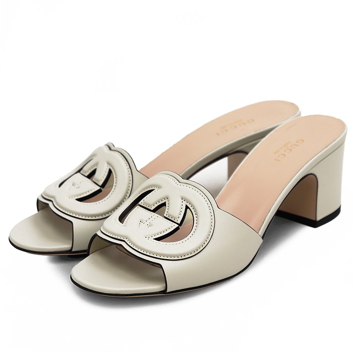 【未使用】GUCCI グッチ サンダル サイズ 37 レディース GGインターロッキング レザー シューズ 靴 箱付属 ホワイト 白 イタリア製