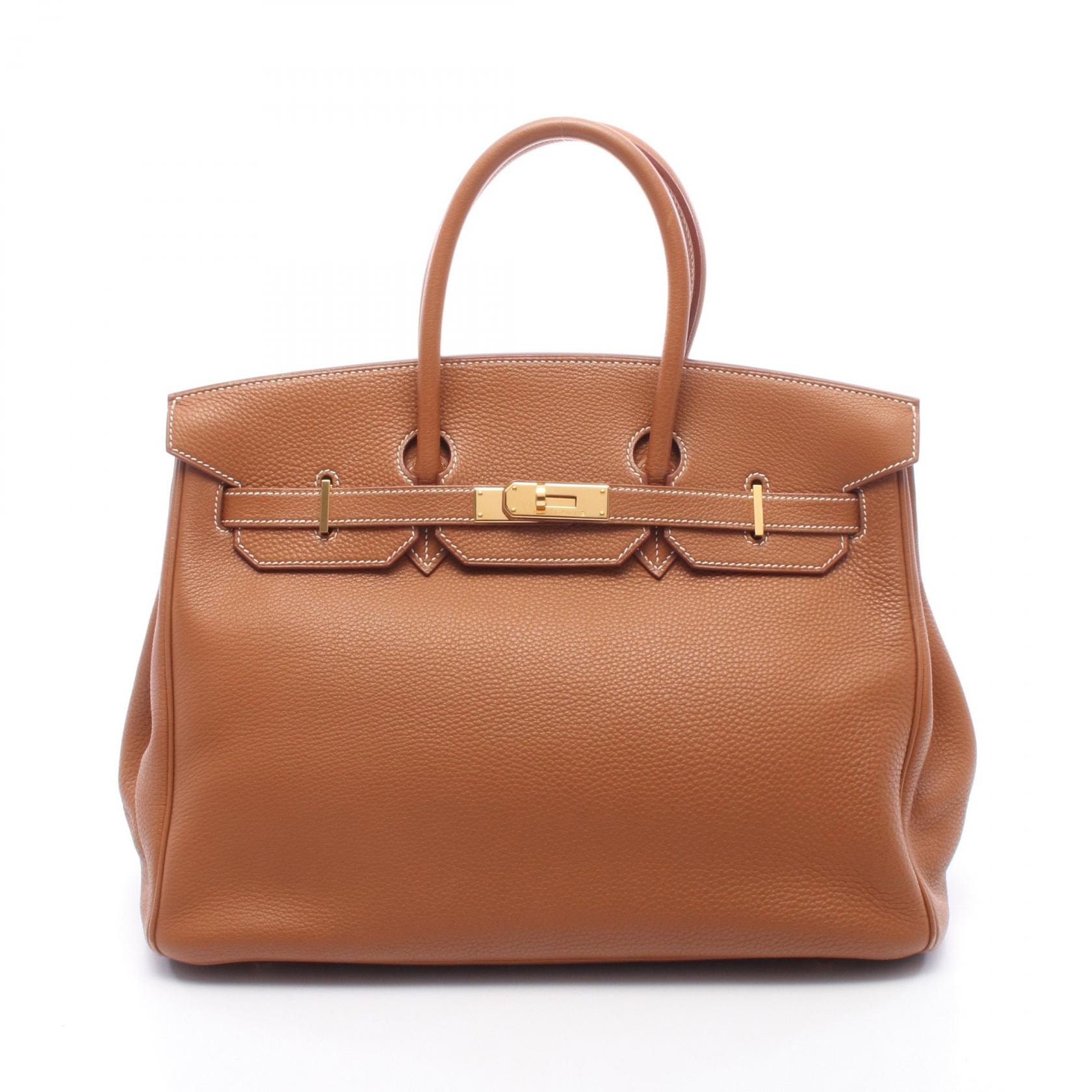 エルメス HERMES バーキン35 ハンドバッグ バッグ レザー トリヨンクレマンス トリヨンクレマンス ゴールド □F刻印(2002年製造) レディース ブラウン系 【中古】