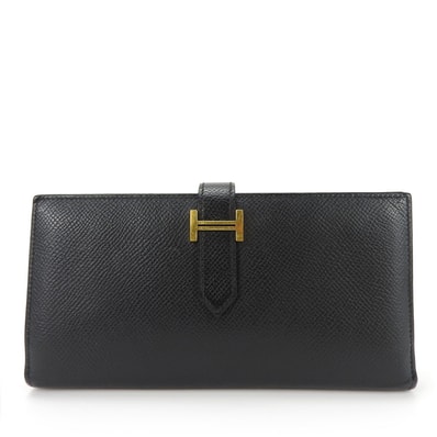 【中古】 エルメス 長財布 ベアンスフレ ヴォーエプソン ブラック ゴールド金具 □R刻印 普段使い 小物 レディース メンズ HERMES
