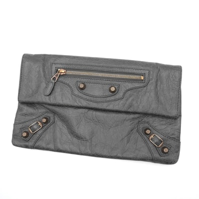 BALENCIAGA(バレンシアガ)ジャイアント エンベロープ クラッチバッグ グレー レザー ブロンズ金具 レディース【中古】