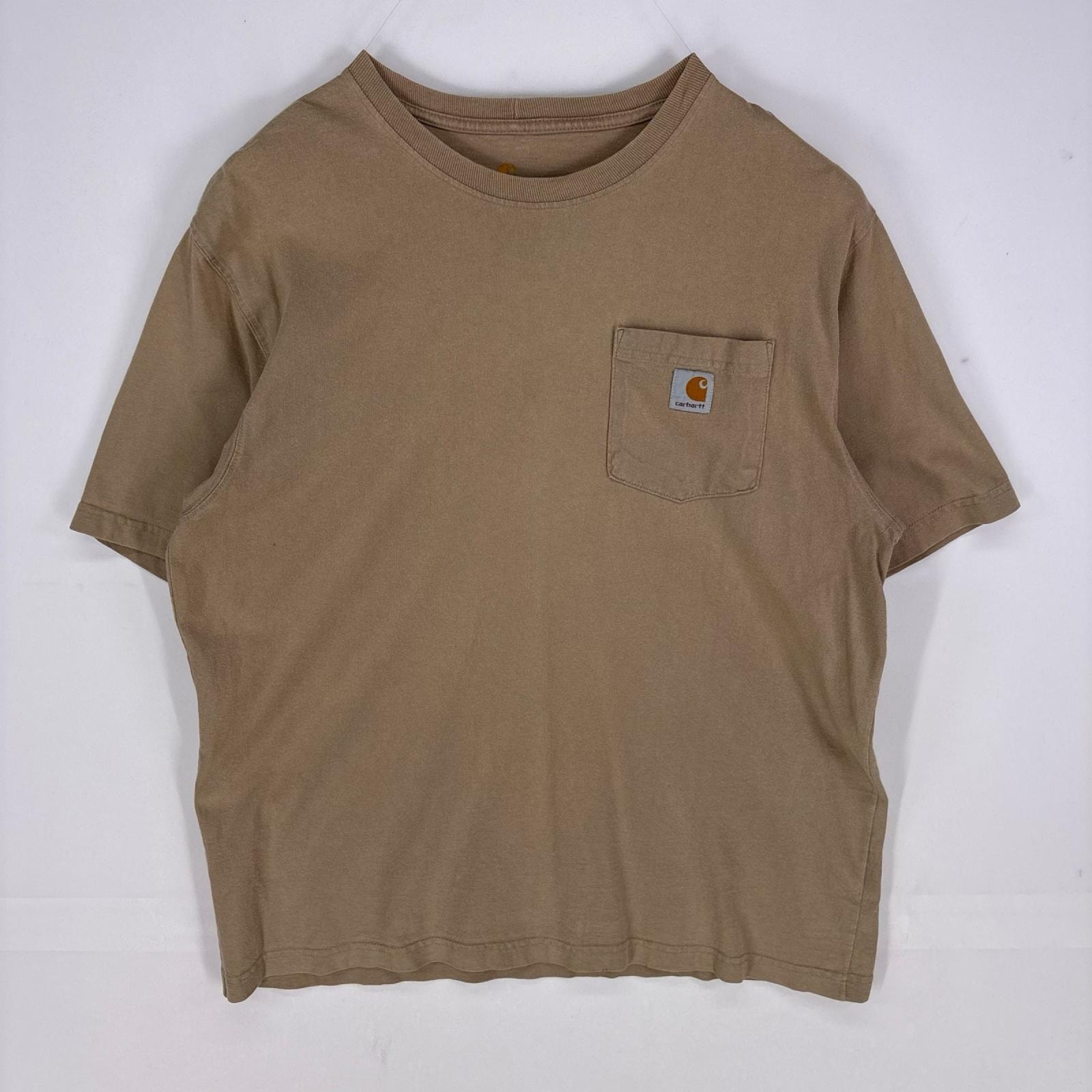 古着 カーハート Carhartt 半袖Tシャツ ワンポイントロゴ クルーネック ショートスリーブ 胸ポケット L  ベージュ系 メンズ