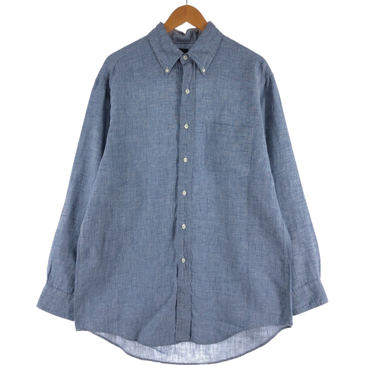 古着 ブルックスブラザーズ Brooks Brothers 346 千鳥格子柄 長袖 リネン ボタンダウンシャツ メンズM相当/eaa533481