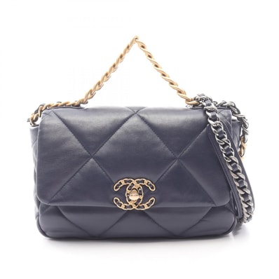 シャネル CHANEL 19 ディズヌフ マトラッセ コンビ金具 2WAY ショルダーバッグ バッグ ラムスキン(羊革) レディース ネイビー系 AS1160 【中古】