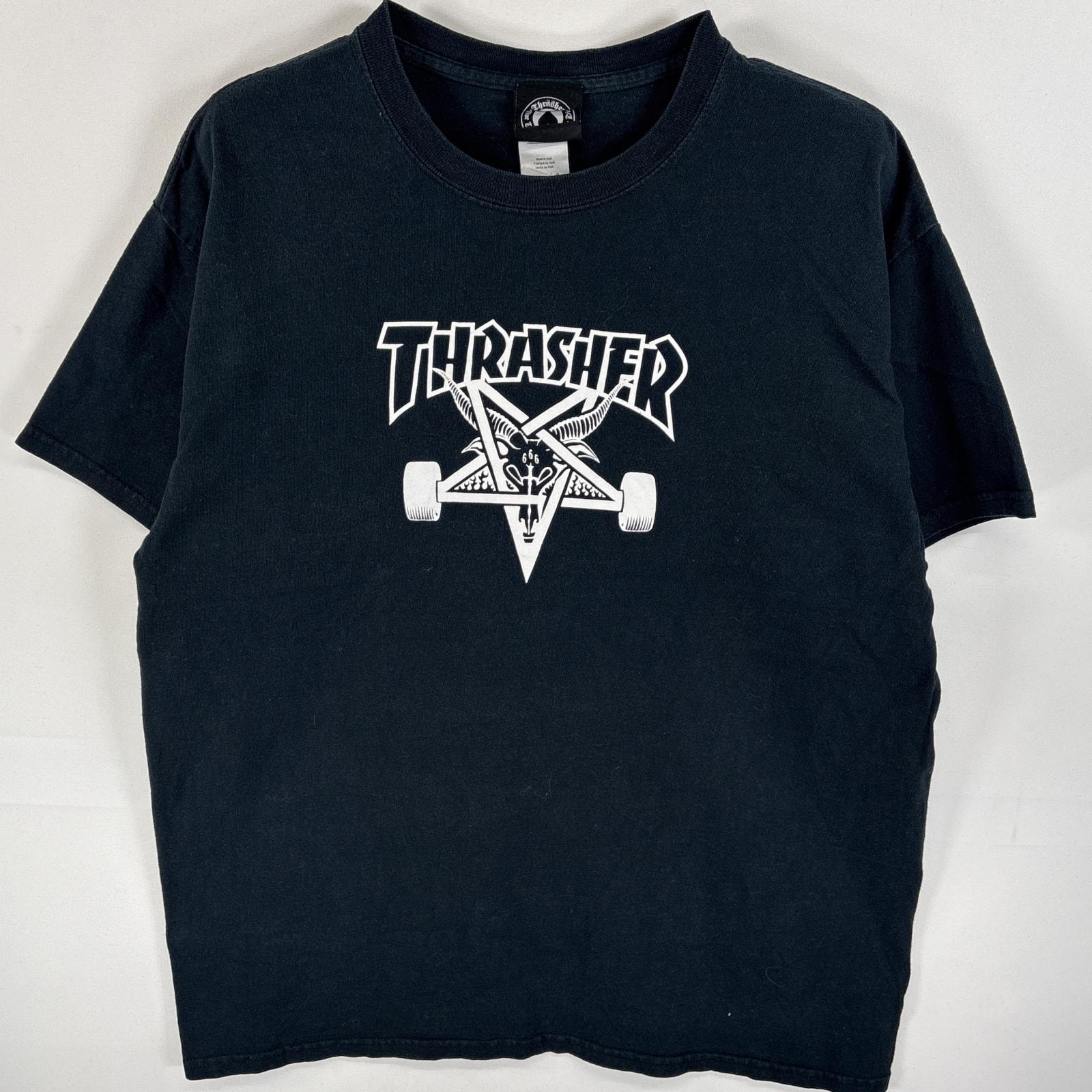 古着 スラッシャー THRASHER 半袖Tシャツ ラバープリント スケボー ロゴ プリント L  ブラック系 メンズ