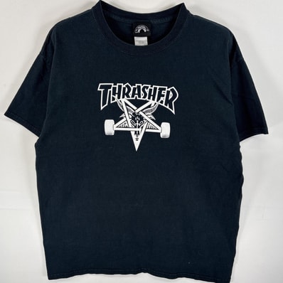 古着 スラッシャー THRASHER 半袖Tシャツ ラバープリント スケボー ロゴ プリント L ブラック系 メンズ