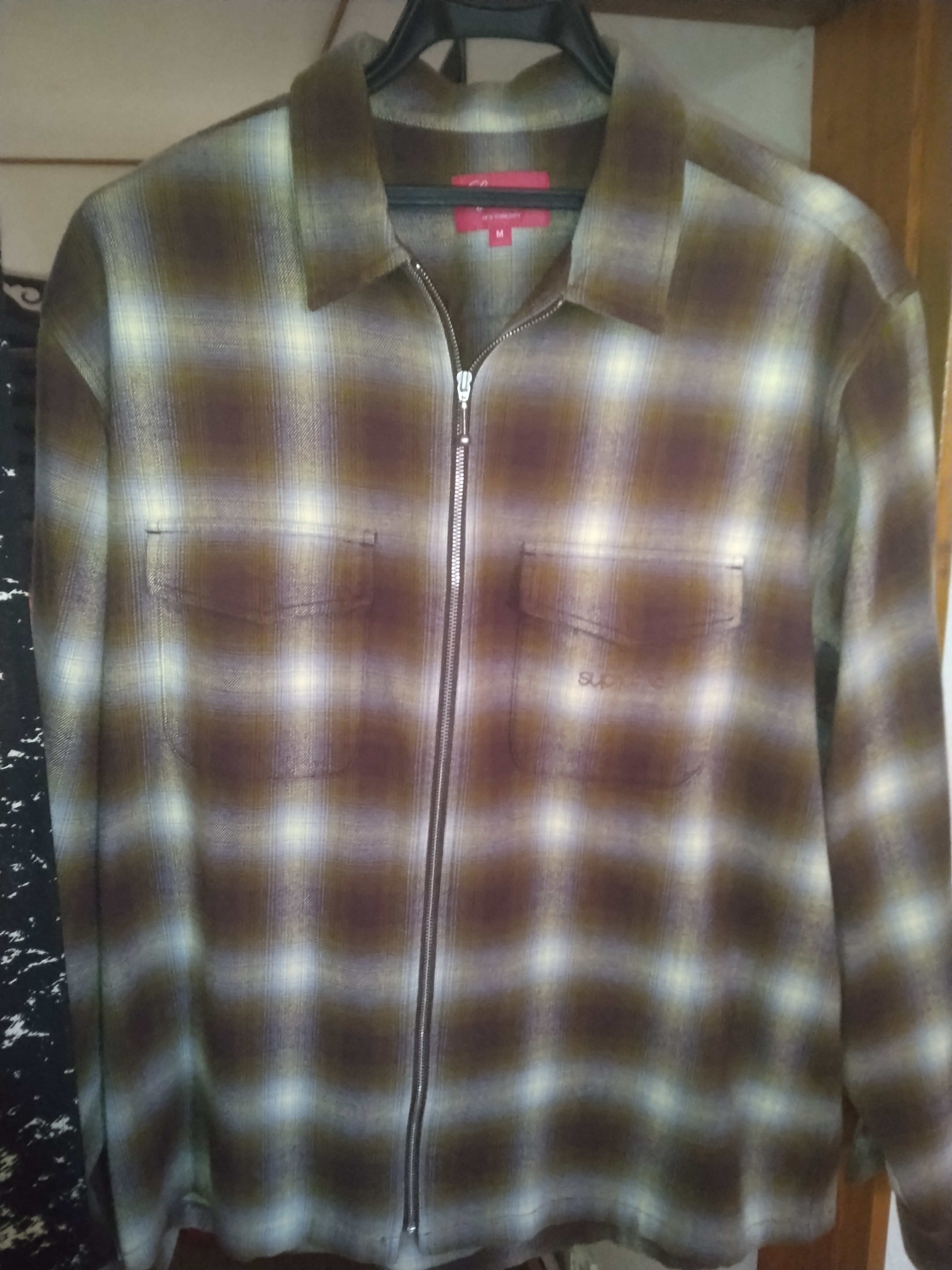 Supreme Shadow Plaid Flannel Zip Up Shirt "Brown"