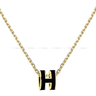 HERMES エルメス ネックレス ミニ ポップアッシュ ペンダント 黒 (ブラック) ゴールドプレーテッド/ラッカー ゴールド金具 新品