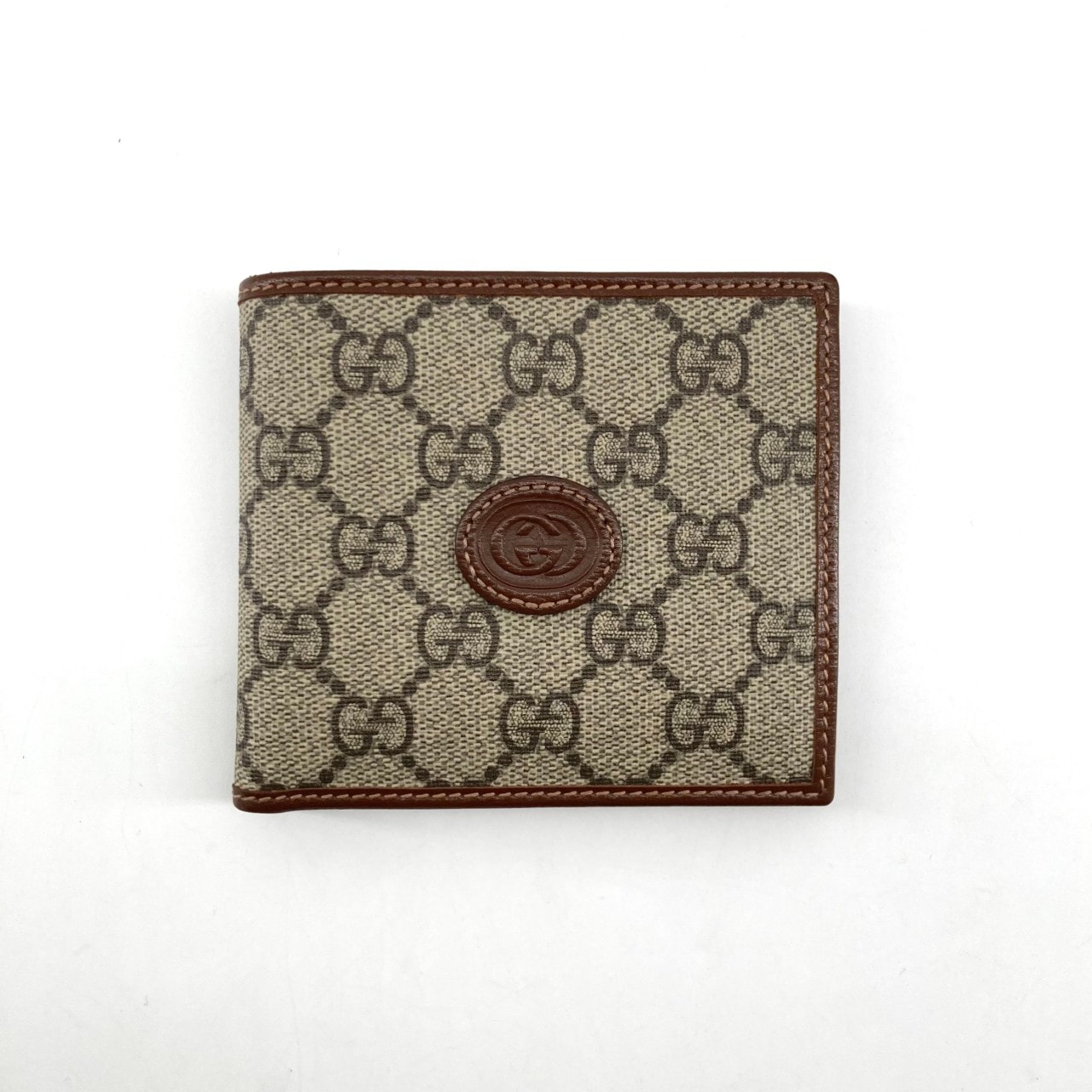 GUCCI(グッチ) インターロッキングG 673000 二つ折り財布 ベージュ&エボニー
