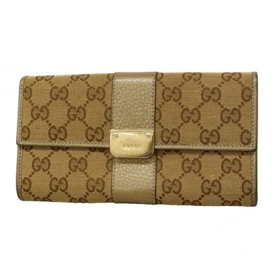 ★SALE【6db1208】グッチ 長財布 GGキャンバス 233028 キャンバス ベージュ ゴールド金具【中古】レディース