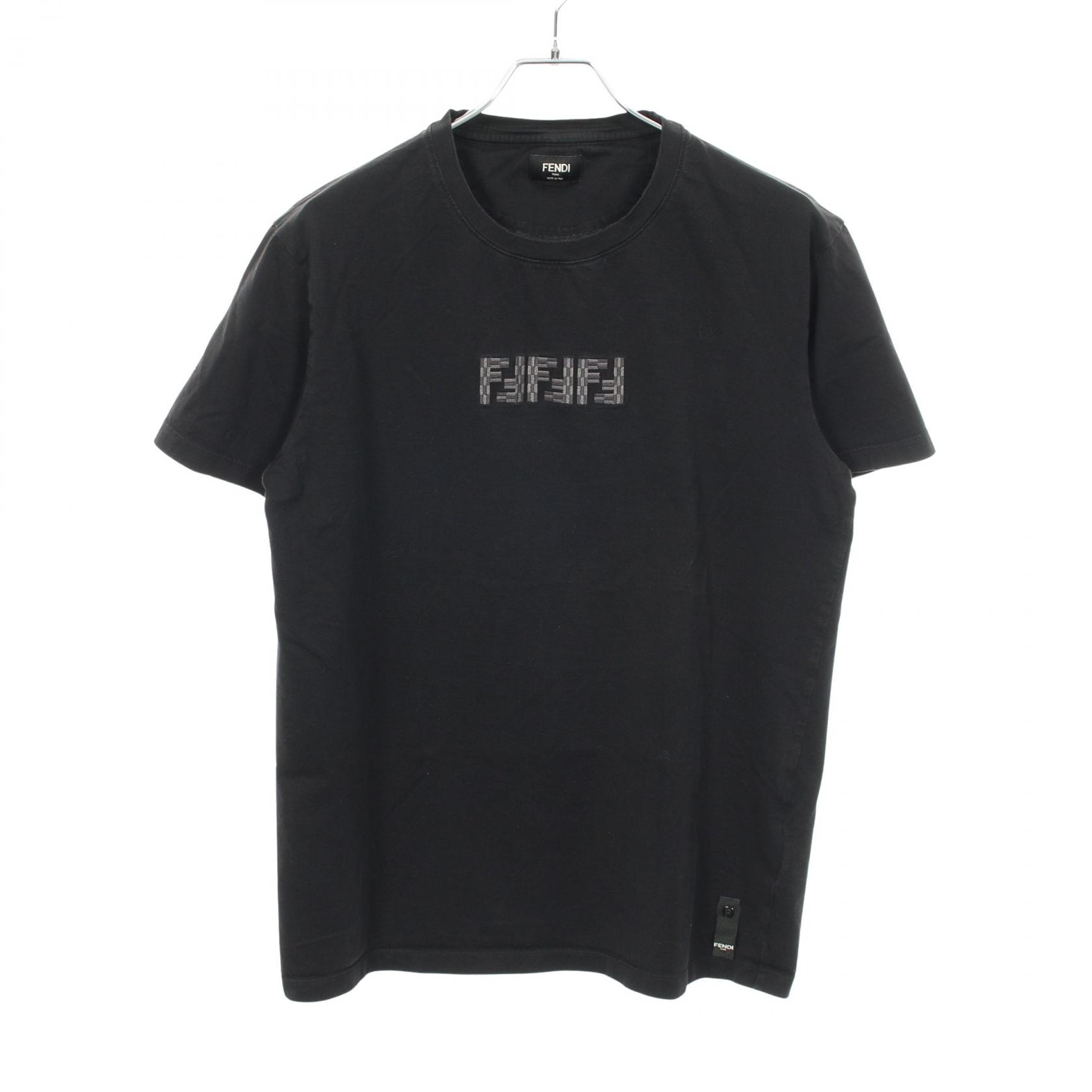フェンディ FENDI FFラビリンス エンブロイダリー 半袖Tシャツ 衣料品 トップス コットン メンズ ブラック系 FY1319 ASE7 【中古】