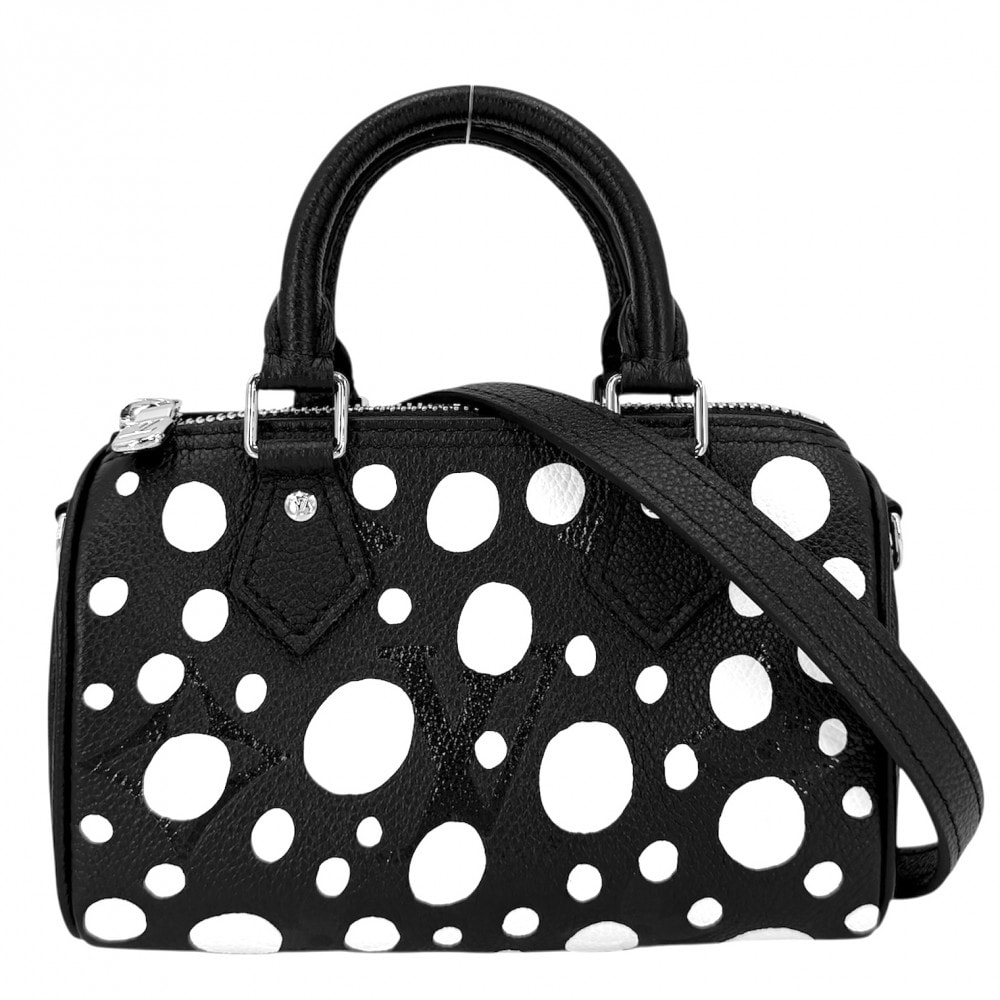 LOUIS VUITTON ルイヴィトン 2WAY 草間彌生 ナノスピーディ ミニハンドバッグ ショルダーバッグ 肩掛け 斜め掛け M81910 モノグラムアンプラント    ブラック 黒 ホワイト 白 シルバー金具 レディース 美品【中古品】