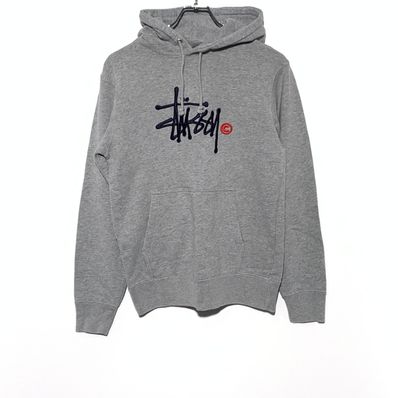 stussy center logo hoodie gray