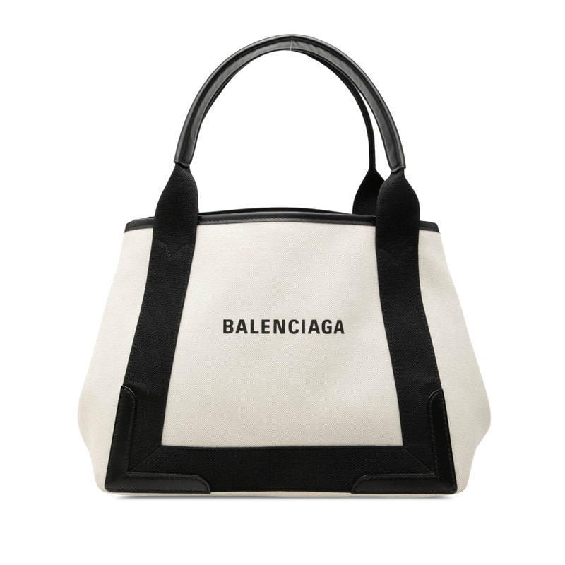 バレンシアガ ネイビー カバスS トートバッグ ハンドバッグ 339933 アイボリー ブラック キャンバス レザー レディース BALENCIAGA 中古