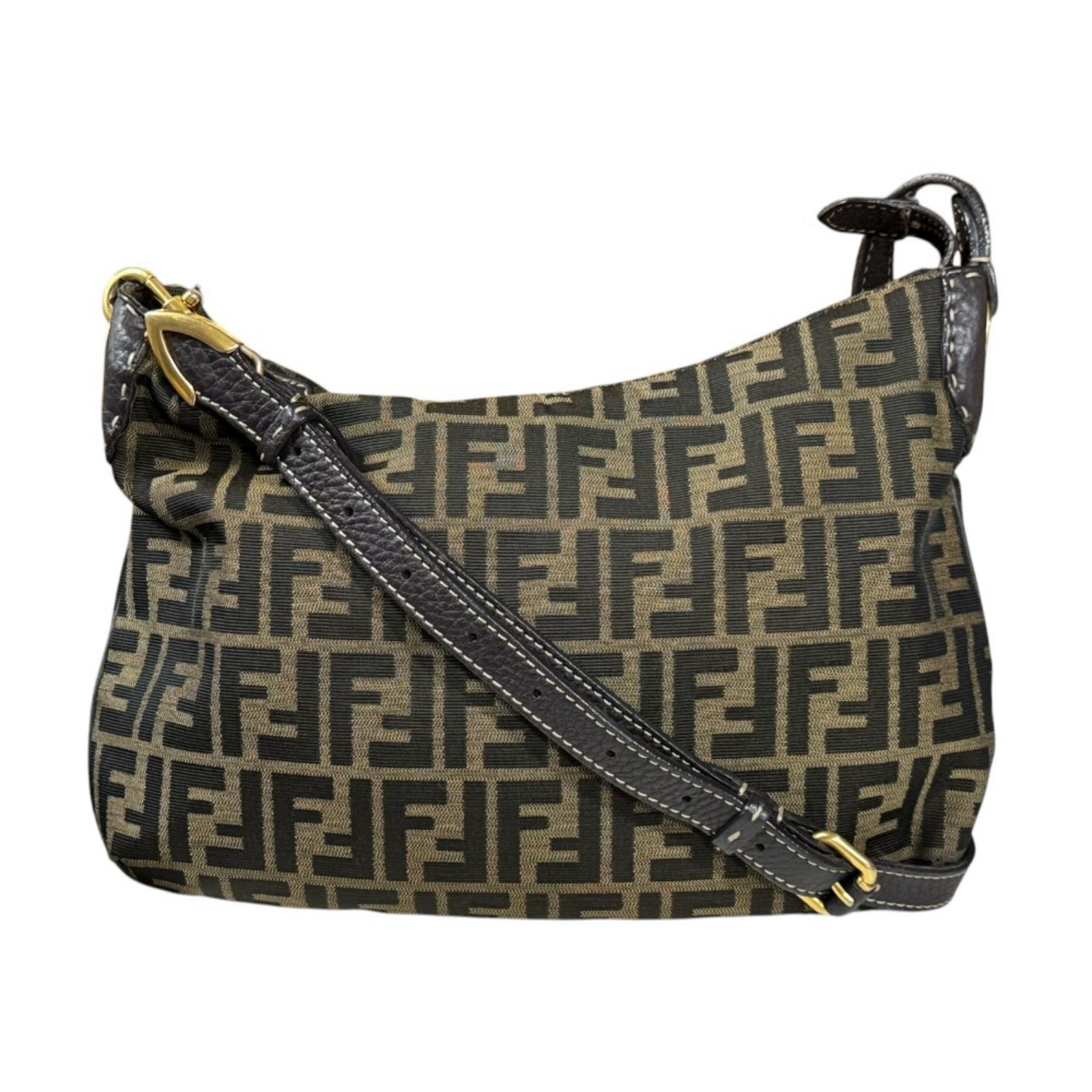 フェンディ ズッカ ショルダーバッグ キャンバス 8BT146 ブラウン レディース FENDI  中古