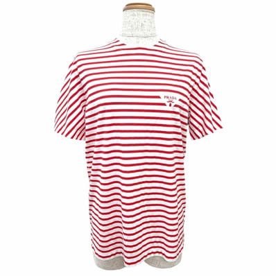 未使用品 プラダ トライアングルロゴ ボーダー 半袖Tシャツ XS 3590A