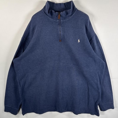 古着 90's/90年代 ポロバイラルフローレン Polo by Ralph Lauren コットンニット 大きいサイズ ハーフジップ 2XB BIG ネイビー メンズ