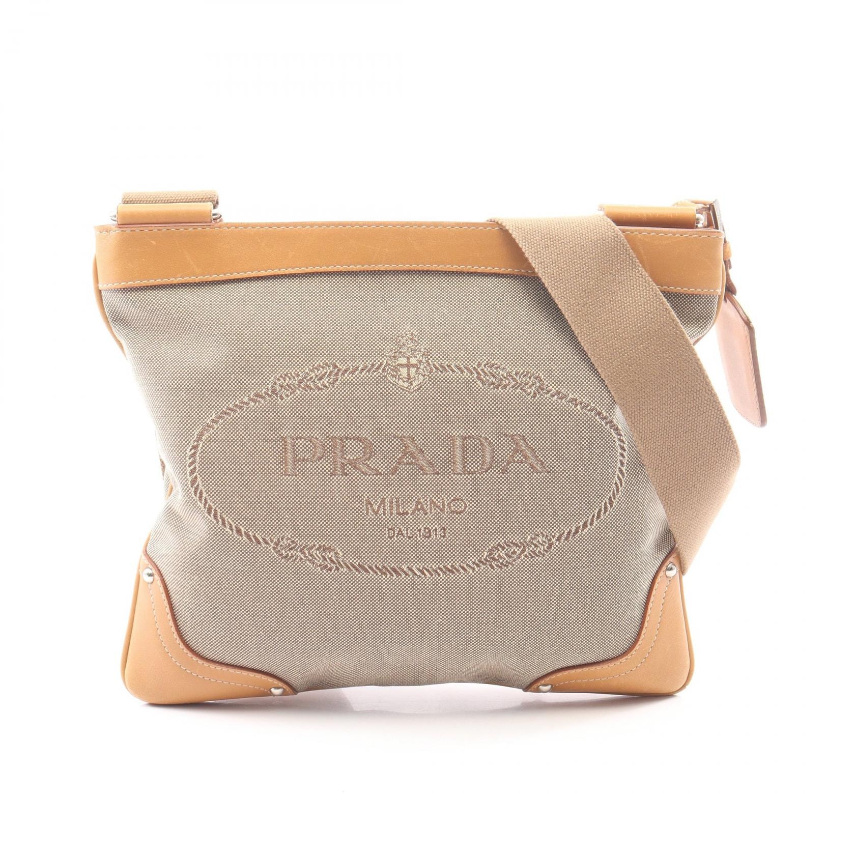 プラダ PRADA LOGO JACQUARD ロゴジャガード ショルダーバッグ バッグ キャンバス レザー レディース ベージュ系 / ブラウン系 BT0537 【中古】