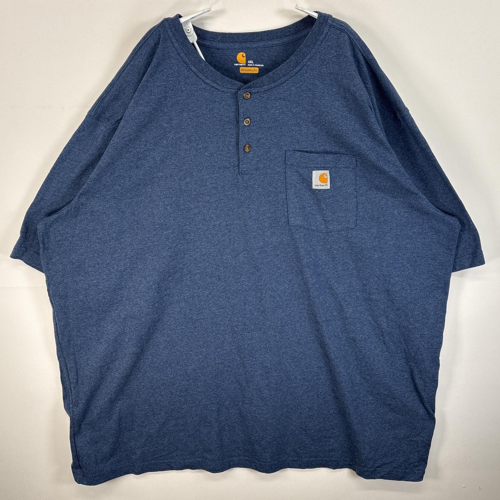 古着 カーハート Carhartt 半袖Tシャツ ワンポイント ロゴ 大きいサイズ ヘンリーネック 4XL  ネイビー 無地 メンズ